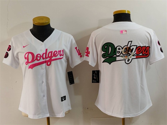 Youth Los Angeles Dodgers Team Big Logo White/Pink Vin & Kobe Patch Stitched Baseball Jersey Youth Los Angeles Dodgers Team Big Logo White/Pink Vin & Kobe Patch Stitched Baseball Jersey